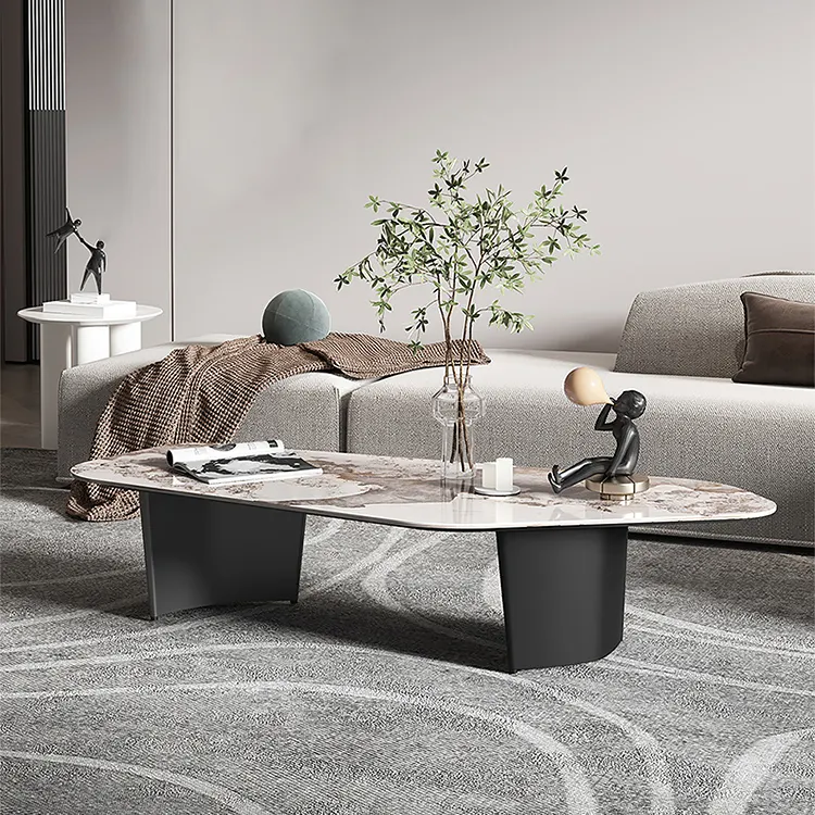 Meja Kopi Mewah Sintered Batu Meja Ujung Sofa Bentuk Tidak Teratur Meja Kopi Pusat untuk Perabotan Lobi Hotel Rumah Modern