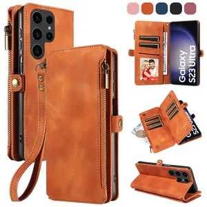 New Wallet PU Leather Phone Case With Card Slots Holder Flip Wallet Phone Case For Samsung S23 S22 S21 Ultra S23 FE A14 A54 A23