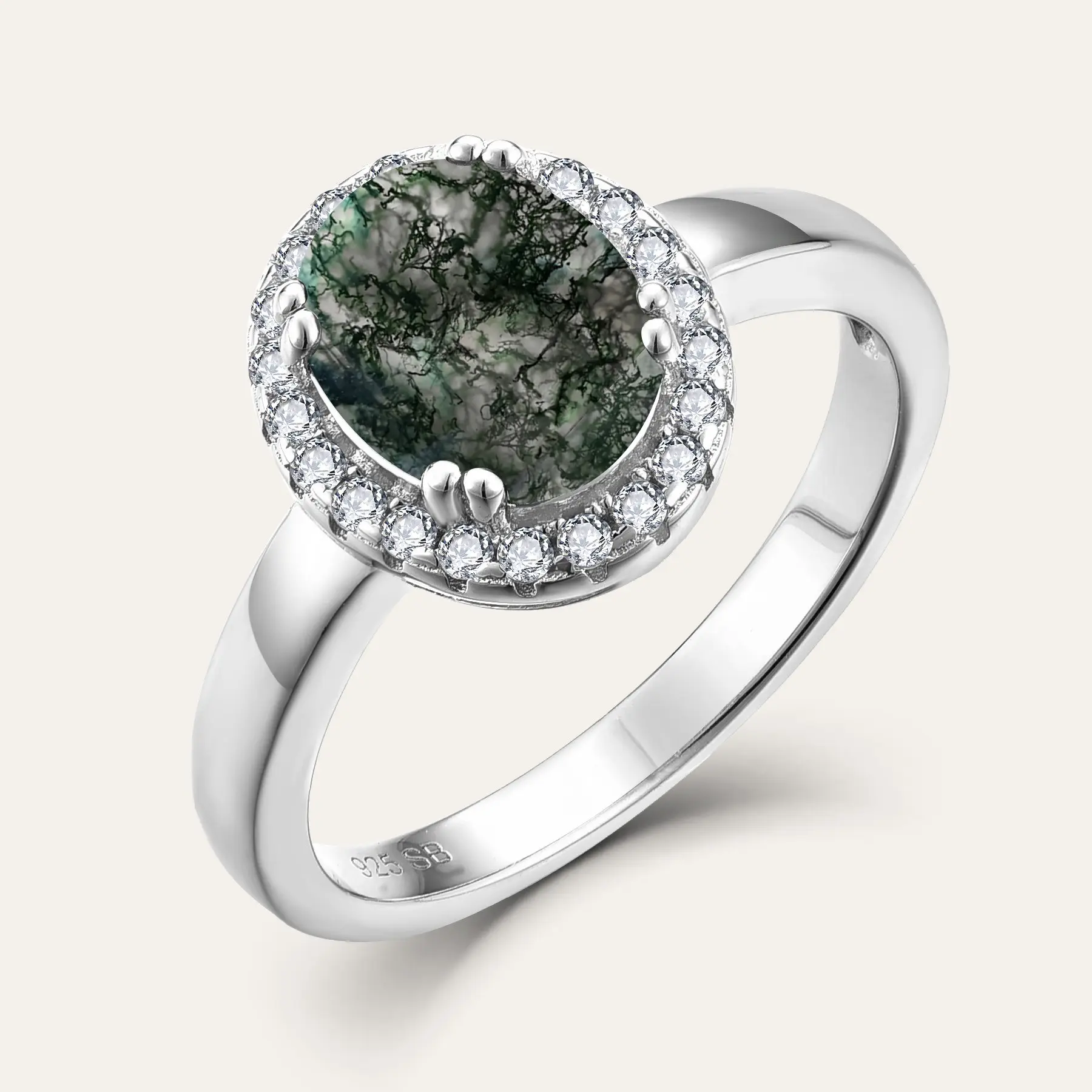 Ágata Musgo Verde Gemstones Anel Fábrica Atacado Anel De Prata 925 Jóias De Prata Esterlina Para Homens