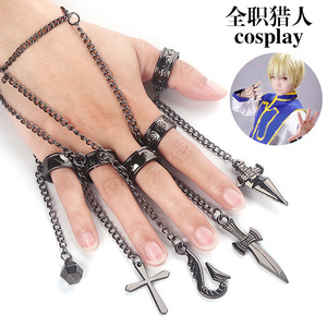 2 Modelli di <span class=keywords><strong>Anelli</strong></span> Cosplay <span class=keywords><strong>Anime</strong></span> Hunter X Hunter, Anello a Cinque Dita con Catene, Bracciale Speciale Kurapika, Accessori Gioielli - Product Image 3