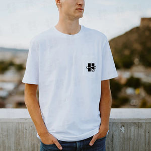 T-shirt pour homme de style classique d'été, couleur unie, coupe ample, broderie plate personnalisée, 100% coton, doux, respirant, avec poche - Product Image 2