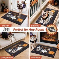 Tapis d'entrée décoratif antidérapant pour Halloween, motif fantômes et citrouilles, à profil bas, lavable, pour les fêtes d'Halloween