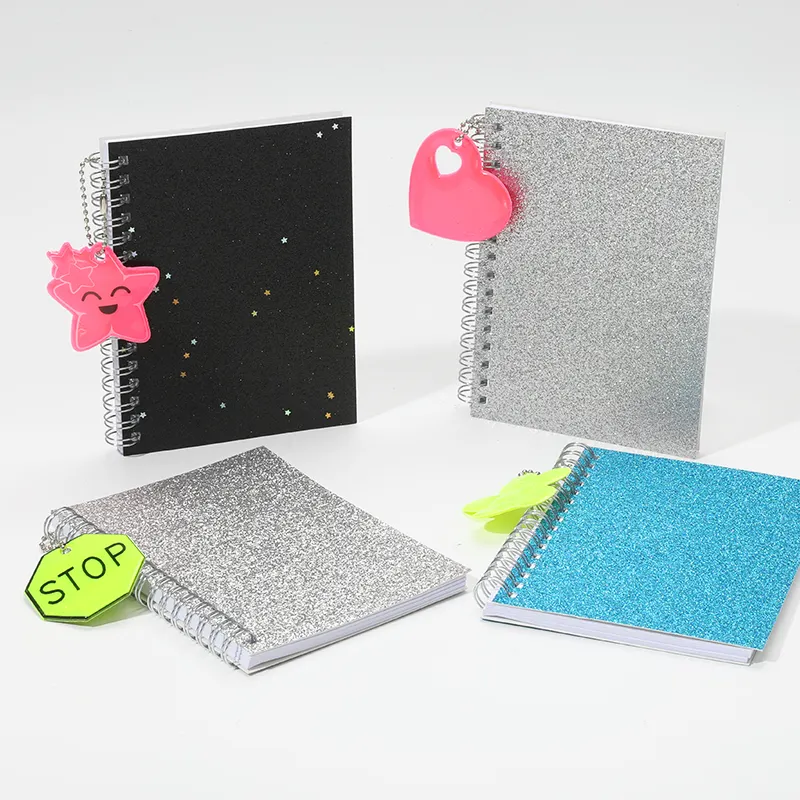 Benutzer definierte innovative Design Star Pailletten mit Charm Thin Sparkle Silber A6 Soft-Sided Spiral Notebook Reise tagebuch Notebook