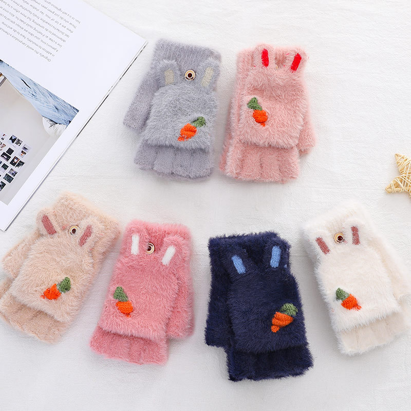 Женские студенческие зимние теплые варежки на половину пальца с бархатной подкладкой