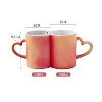 Ensemble de tasses à café en céramique personnalisées en forme de cœur pour couple, bicolores, pour impression de logo par sublimation, cadeau de fiançailles, vente en gros