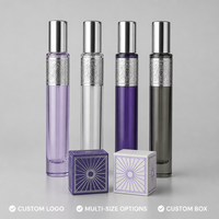 Flacon de parfum en verre vide personnalisé en gros, 35 ml, avec capuchon métallique argenté, style arabe, atomiseur cylindrique violet de luxe rechargeable
