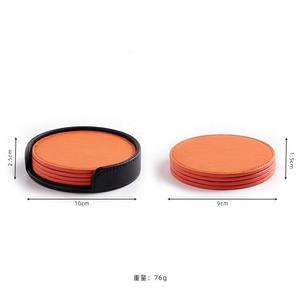 Posavasos circulares de cuero PU naranja al por mayor, juego de posavasos para taza de café con bandeja de soporte a prueba de calor - Product Image 2