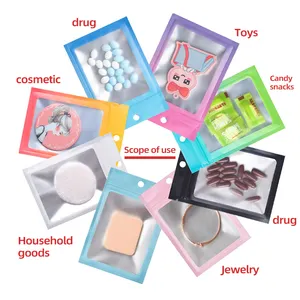 Colorido Sealable Zipper Smell Proof Bag Pequeno Holográfico Mylar bagTransparent Window Bag para doces e jóias