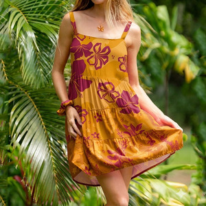 Robe mini à imprimé floral rétro personnalisée OEM, robe hawaïenne en rayonne de haute qualité - Product Image 1