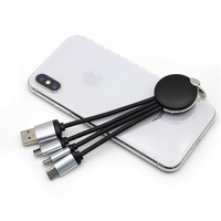 Câble USB 3-en-1 tressé avec logo personnalisé, charge rapide 5A, type-C, porte-clés, cadeau promotionnel d'entreprise