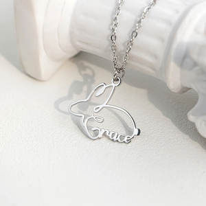 Dainty 14k 18k PVD Gold Plated 316L Stainless Steel Women's <b>Name</b> Necklace Personalized Fine Jewelry Rabbit Necklace for Women - Product Image 5