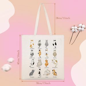 Sac fourre-tout en toile <span class=keywords><strong>Louise</strong></span> Maelys pour femmes, motif chat mignon, en coton, pour l'école, le shopping, la plage, les courses, réutilisable, sac à bandoulière - Product Image 4