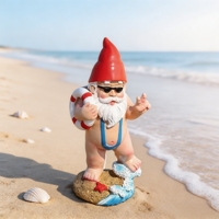 Ornement de bureau en résine, figurine de nain sur planche de surf, motif cercle de natation et bikini