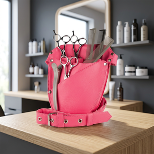 Étui en cuir rose pour outils de coiffure avec ciseaux, peignes et pochette pour tondeuse, pour ensemble d'outils de barbier - Product Image 2