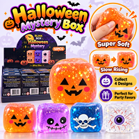 Jouet Squishy Cube Pailleté Halloween Citrouille Crâne Œil, Jouet Anti-Stress Doux à Presser pour Fête et Cadeau