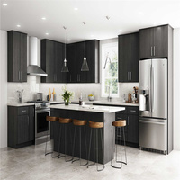 Meuble de cuisine modulaire de luxe moderne gris mat avec évier et rangement en panneau mélaminé