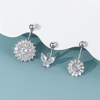 Anneau de nombril en acier inoxydable avec zircon en forme de papillon pour femme, piercing corporel, anneau de nombril