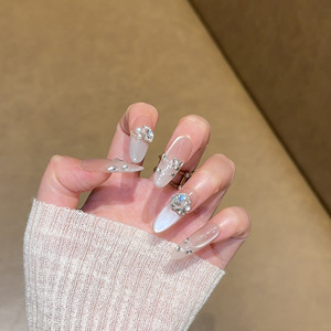 <span class=keywords><strong>Uñas</strong></span> Postizas Largas Transparentes Estilo Ojo de Gato, Superventas, Estilo Francés, Hechas a Mano, con Diseño de Lazo y Pegamento para Facilitar su Colocación - Product Image 3