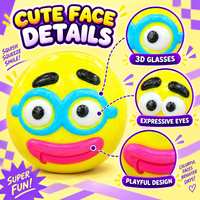 Vente en gros de balles en PU moelleuses, colorées, avec des visages amusants de dessins animés, jouets anti-stress à presser, 6 designs assortis, boîte de présentation de 12 pièces