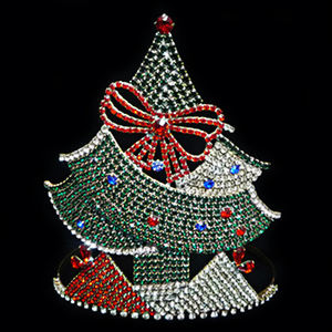 Luoyan Rouge Vert Cristal Diadème Arbre De Noël Strass Beauté Thème Grand Pageant Couronne - Product Image 3