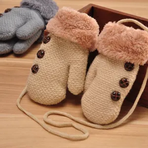 Winter Baby Jongens Meisjes Handschoenen Volledige Finger Kids Wanten Warme Acryl Touw Handschoenen Kinderen Breien Solid Button Wanten