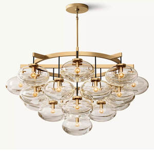 Lustre industriel rond en verre soufflé à la main, cadre métallique rétro, abat-jour ovale en verre transparent, lustre américain pour salle à manger et salon - Product Image 4