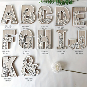 Decoraciones de letras de madera para el hogar, 4 piezas, diseño floral, estilo rústico, para decoración de pared de boda en el hogar - Product Image 3