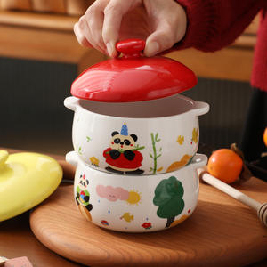 Tazón de Porcelana Desechable con Diseño de Panda Comiendo Bambú, Esmalte Craquelado, Diseño de Dibujos Animados, Tazón para Huevos al Vapor con Tapa, Vajilla Infantil para el Hogar - Product Image 4