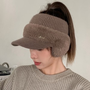Casquette de baseball en tricot fourrure fantaisie avec protège-oreilles, style influencé, ample et chaude, protection des oreilles, chapeau à dessus ouvert - Product Image 2