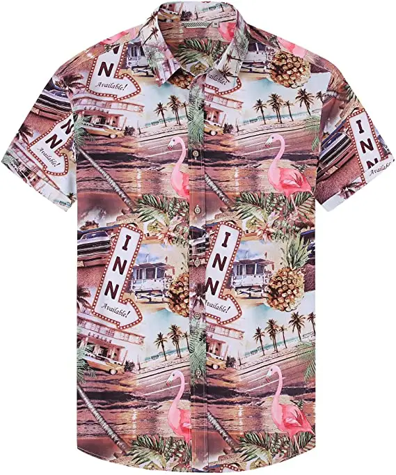 Summer Short Sleeve Men Shirt Hawaiian Casual Printed Shirts Custom Digital Printing for Men Dress Shirts Cotton 100% Cotton