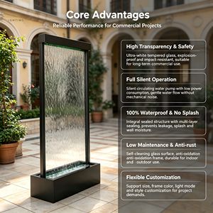 Modern Freestanding Tempered Glass Waterfall Wall Fountain Indoor Water Feature Translucent Panel Frame Structure Contemporary - Product Image 4