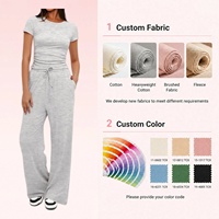 Nouvel Arrivage Européen-Américain Ensemble Long 2 Pièces Décontracté Couleur Unie T-shirt Plissé au-dessus du Genou en Polyester Spandex Coupe Ample