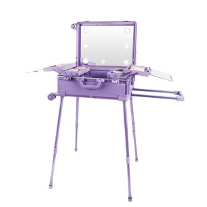 Maletín de Maquillaje OBOX Morado de 22 Pulgadas, Capacidad Media, Ruedas Giratorias, Bolsa de Almacenamiento de Maquillaje Portátil, Color Sólido, Cierre con Llave - Product Image 3
