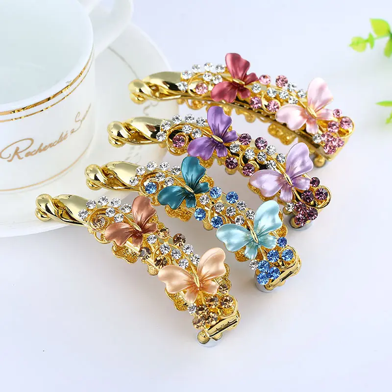 Candy Color Rhinestone Butterfly Vertical Clip Hairpin Hair Accessories Alloy Resin Hair Jewelry for Woman Christmas Gift