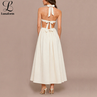 Robe longue décontractée élégante d'été pour femmes, sans manches, col halter, de haute qualité, sur mesure OEM