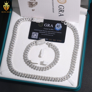 Khuyến mãi nóng - Dây chuyền và vòng tay kiểu Cuban Link mạ đá Moissanite VVS 10mm bạc 925, dành cho nam, vượt qua bài kiểm tra kim cương, phong cách Hip Hop, có chứng nhận GRA - Product Image 1