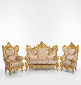 Ensemble de canapés de salon de luxe de style royal avec design couronnée sculpté à la main et structure en bois massif - Product Image 1