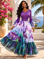 Ventes directes d'usine Sheen, robe longue maxi pour femmes, taille plus, plissée, élégante, de haute qualité, originale, style Miyaki, trois quarts