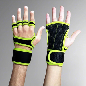 Custom Fluorescent Green Half Finger Weight Lifting Gloves PU Gym Fitness Training Gloves with Adjustable Wrist <b>Strap</b> - Product Image 2