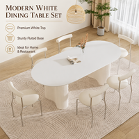 Ensemble de table à manger ovale blanche avec chaises pour la maison, le restaurant, l'hôtel, le café, le bureau, l'appartement, la cuisine, le salon