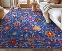 Tapis floral côtier multicolore bleu, grand format, facile d'entretien, lavable, antidérapant, pour salon, salle à manger, décoration intérieure
