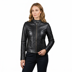 Unisex Black Genuine Leather Bomber <b>Jacket</b> Loose Fit Mandarin Collar Zipper Closure Premium Quality Vintage Winter Front Custom - Product Image 1