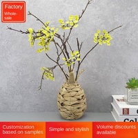 Decoração Criativa para Sala de Estar: Cesto de Flores Secas em Palha Trançada Estilo Nórdico Minimalista Luxo Leve
