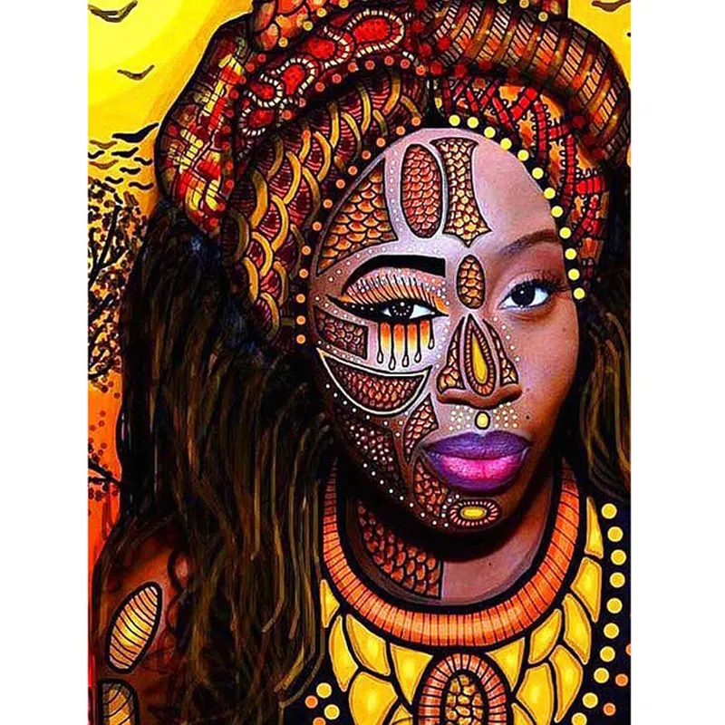 5d Ab Diy Wholesale Diamond Painting Cross Stitch Tattooed African Woman Drill Mosaic Picture Home Wall Decor Art Painting