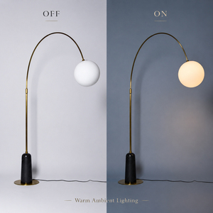 Modern Arc Floor Lamp Frosted Glass Globe Stone Base Brass Finish living room floor lamp hotel floor lamp OEM ODM Custom <b>Light</b> - Product Image 3