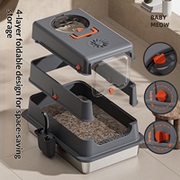 Bac à litière pour chat en acier inoxydable, grand bac à litière pliable anti-éclaboussures, toilette pour chat couverte désodorisante pour les gros chats