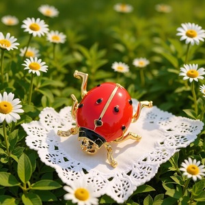 Broche Coccinelle Mignonne en Alliage de Zinc, Forme d'Insecte, Sertie de Strass, Accessoire de Mode Féminin, Cadeau - Product Image 1