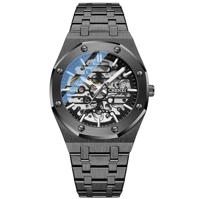 CHENXI Automatische Herren uhr Mechanische Armbanduhr der Marke Top Wasserdichte Business Edelstahl ausgehöhlte Rückseite Hohe Qualität