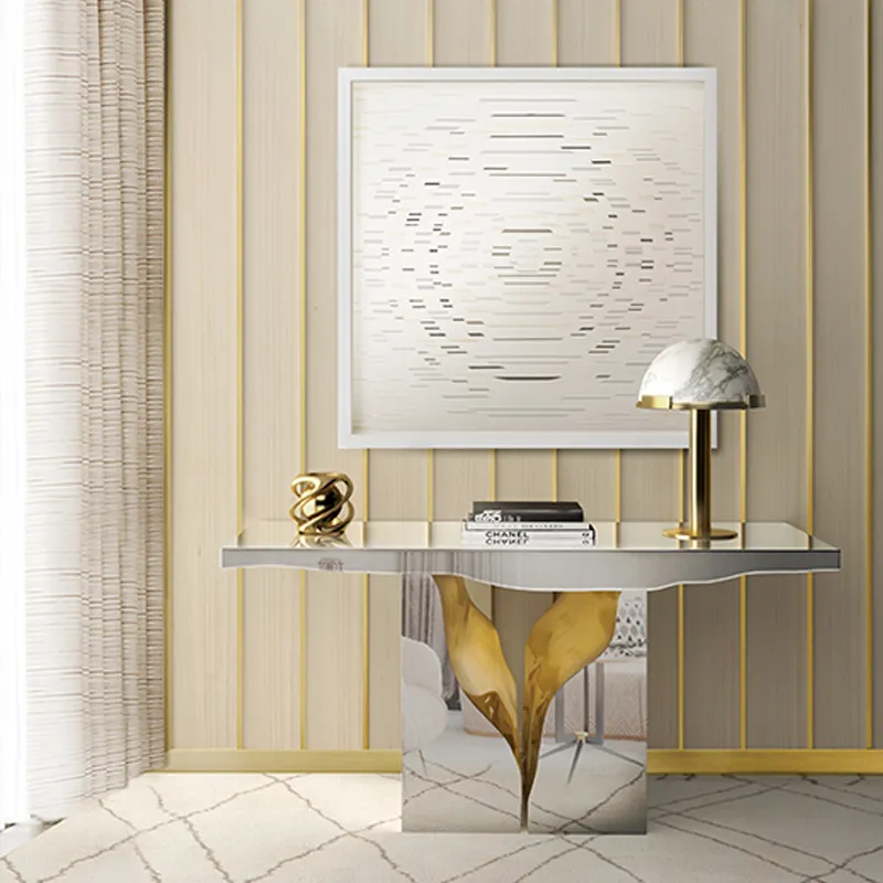contemporary metal stainless steel silver table console furniture gold mirror hallway Italian luxury modern console tables
