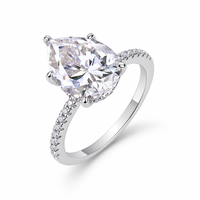 Bague en Moissanite Argentée Forme Poire Sertie de Griffes Micro-Pavé Demi-Bague Classique pour Femme Cadeau de Mariage
